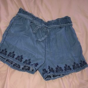 Blue Embroidered Shorts
